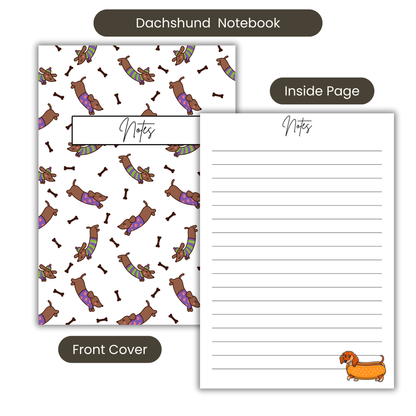 Dachshund Pattern Notebook A5 or A4  dog mum gift, Cute notebooks for students and work