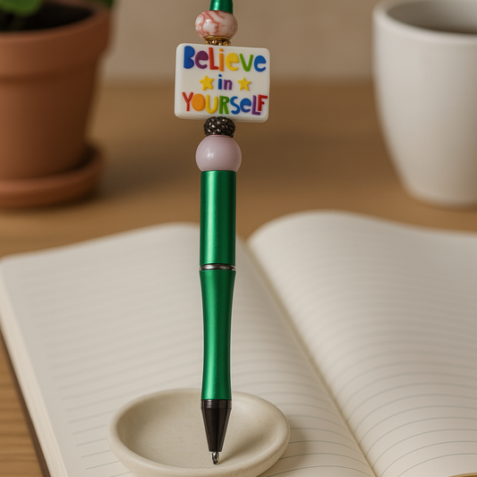 Believe in Yourself Beaded Pen - Handmade beaded pen black ink, Cute stationery pen