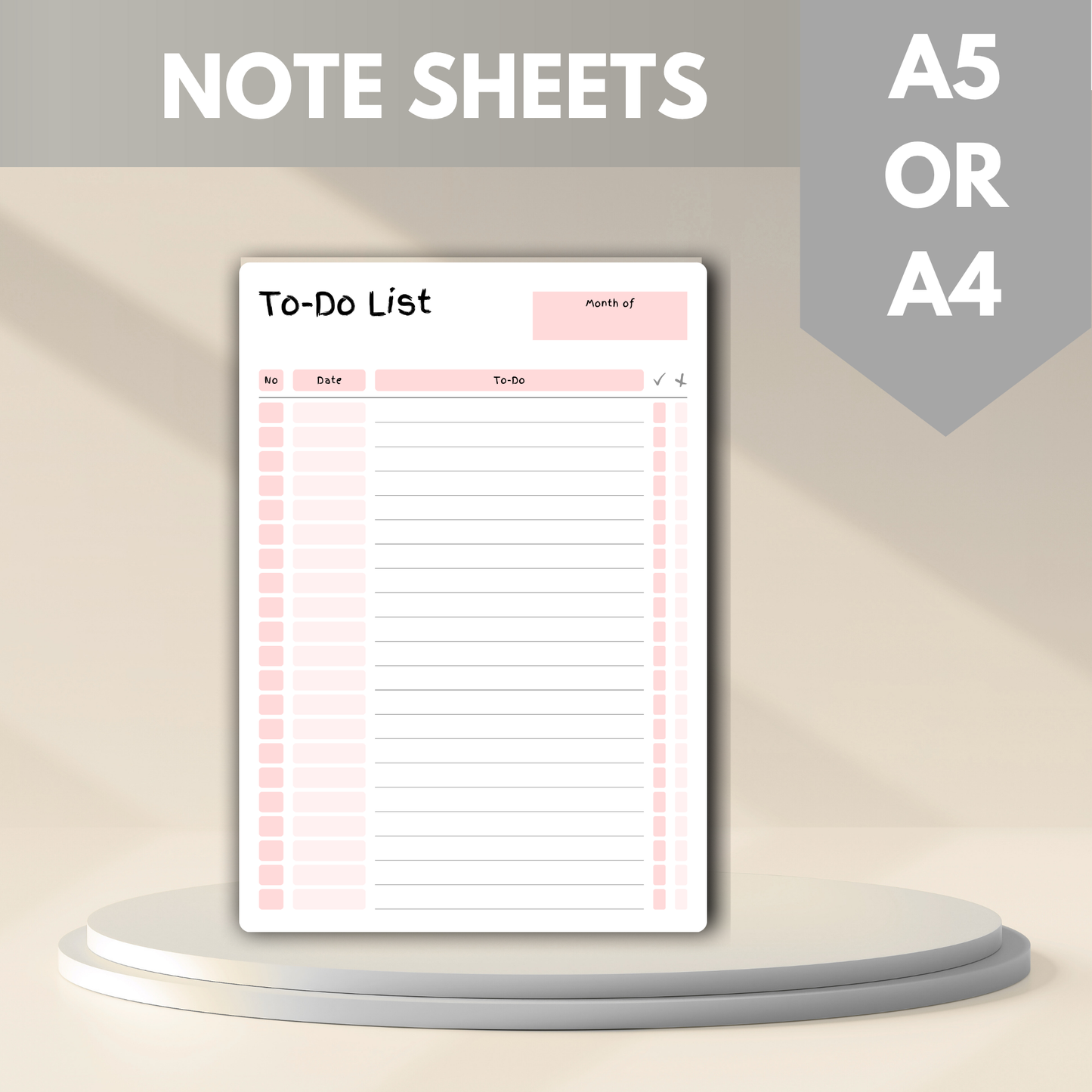 To Do List, Lined Printed Note Paper Pink - A4 or A5 sizes,  Work Study or Class stationery, Lined paper inserts