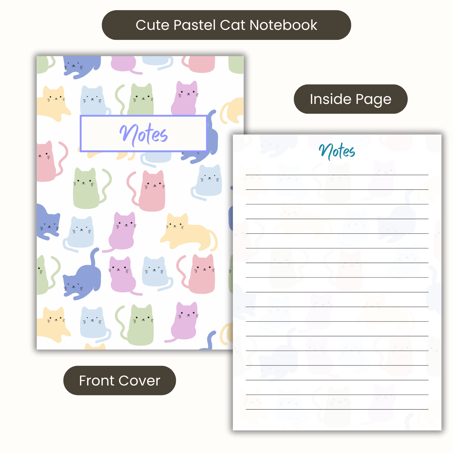 Pastel Cats Notebook A5 or A4 sizes, Cat mum gift, Cute work stationery, Back to school notebooks, cat notepad