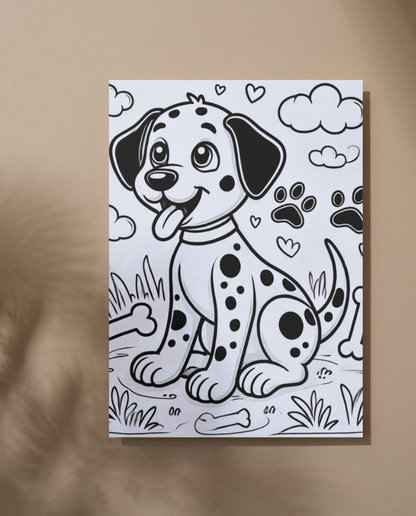 Dalmatian colouring sheet pack - 5 designs, 20 sheets