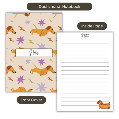 Dachshund Notebook A5 or A4 dog mum gift, Cute notebooks for students and work