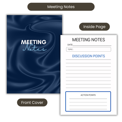 Meeting Notes Book Navy Swirls A5 or A4, Meeting Agenda Notes, Printed lined inserts, work stationery organiser