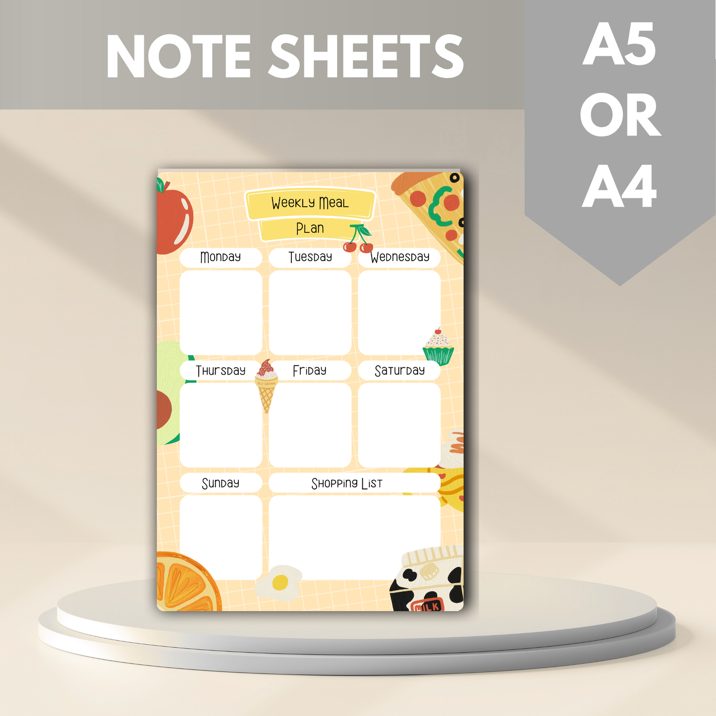 Meal Planning Printed Note Paper - A4 or A5 sizes,  Work Study or Class stationery, Lined paper inserts