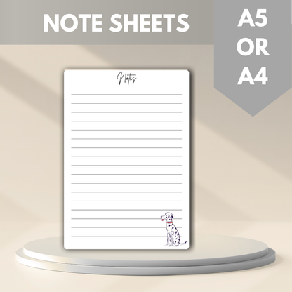 Dalmatian Lined Printed Note Paper - A4 or A5 sizes,  Work Study or Class stationery, Lined paper inserts