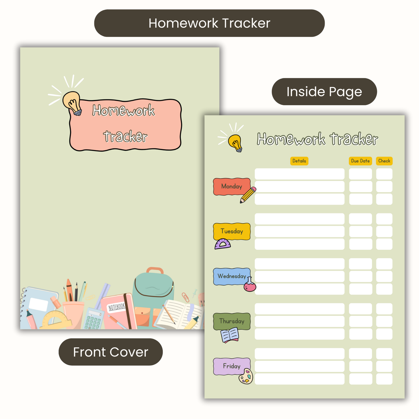 Homework Tracker Notebook, Study aid notebook, homework organiser, back to school 2025, Planner notebook A5 or A4, pupil class organisation
