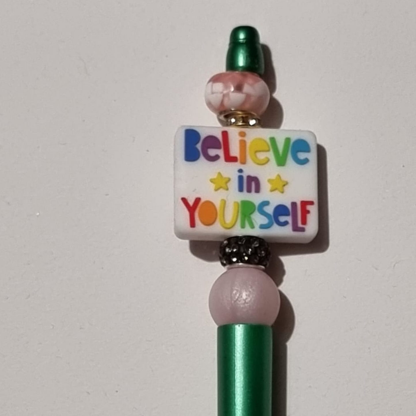 Believe in Yourself Beaded Pen - Handmade beaded pen black ink, Cute stationery pen