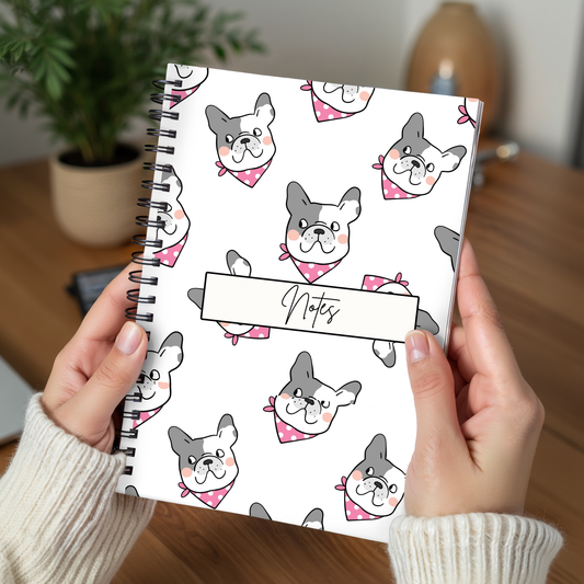 Pug White and Pink Notebook A4 - Card Cover