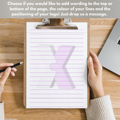 Custom Logo Lined Printed Note Paper - A4 or A5 sizes, Work Study or Class stationery, Lined paper inserts