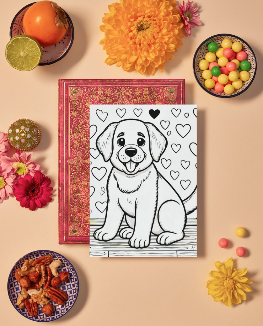 Labrador colouring sheet pack - 5 designs, 20 sheets