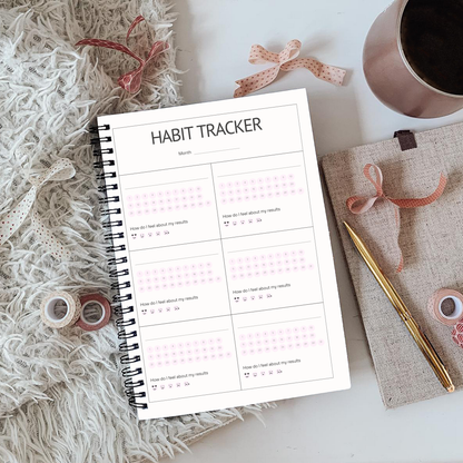 Habit Tracker Pink Floral Notebook A4 - Card Cover