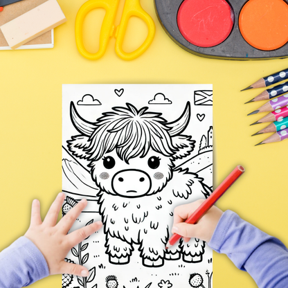 Highland Coo colouring sheet pack - 5 designs, 20 sheets, Scotland gift,  Kids and Adult colouring pack, colouring stationery