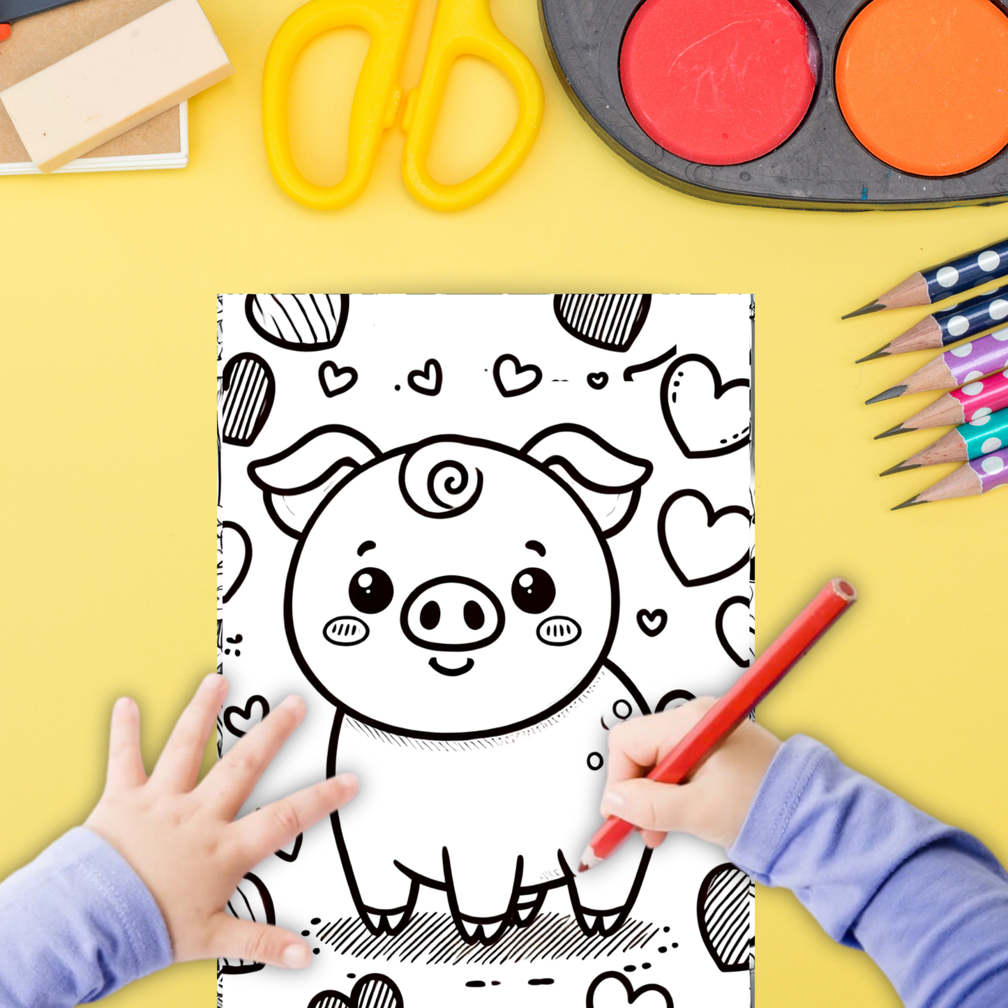 Cute Pigs colouring sheet pack - 5 designs, 20 sheets, Kids and Adult colouring pack, bespoke colouring sheet stationery