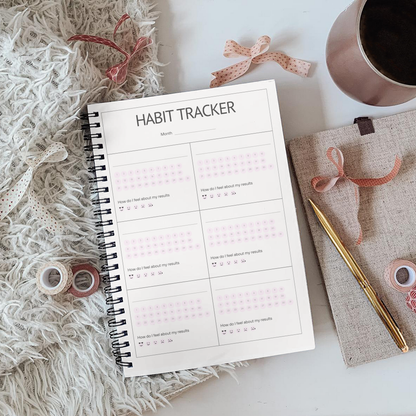 Habit Tracker Pink Notebook A5 or A4 sizes , Habit organiser notebook, Daily journal tracker, Manifest, cute stationery