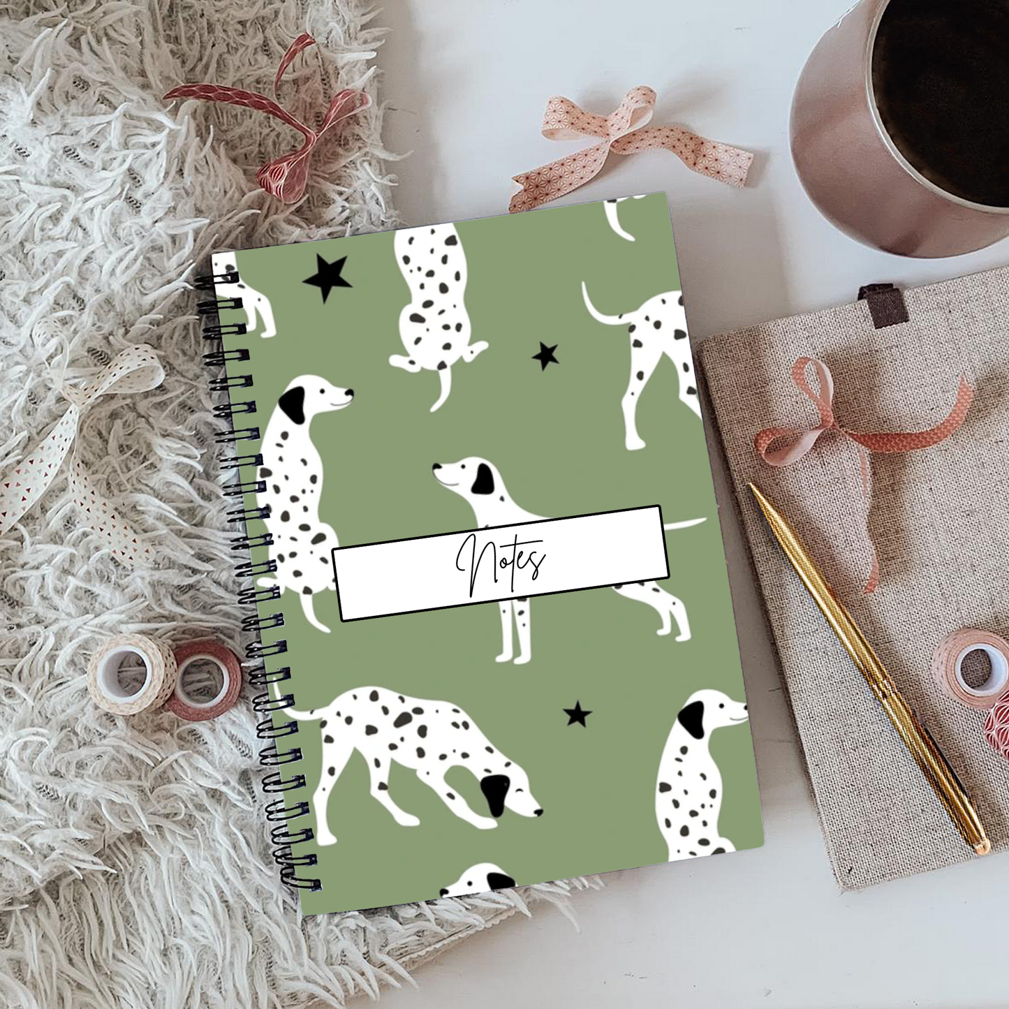 Dalmatian Sage Green Notebook A5 or A4, Dog mum gift, Dalmatian print notebook stationery for work, student