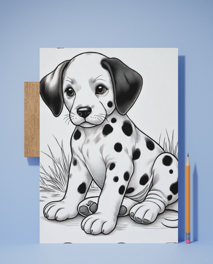 Dalmatian colouring sheet pack - 5 designs, 20 sheets