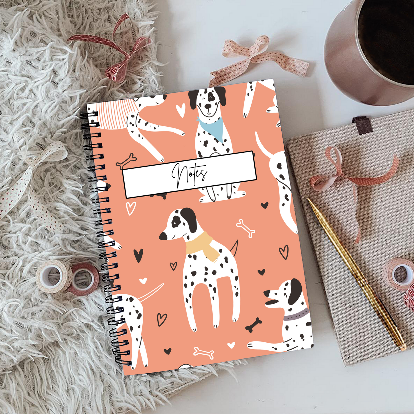 Dalmatian Orange Pattern Notebook A5 or A4, , Dog mum gift, Dalmatian print notebook stationery for work, student