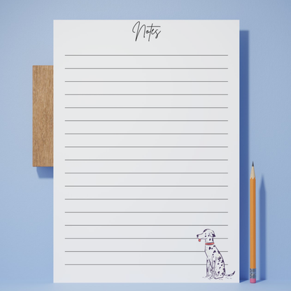 Dalmatian Lined Printed Note Paper - A4 or A5 sizes,  Work Study or Class stationery, Lined paper inserts