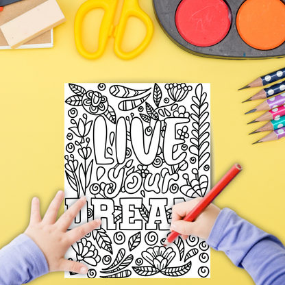 Positive Quotes colouring sheet pack - 4 designs, 20 sheets, Kids and Adult colouring pack, bespoke colouring sheet stationery