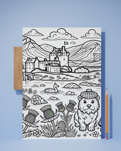 Scotland colouring sheet pack - 5 designs, 20 sheets