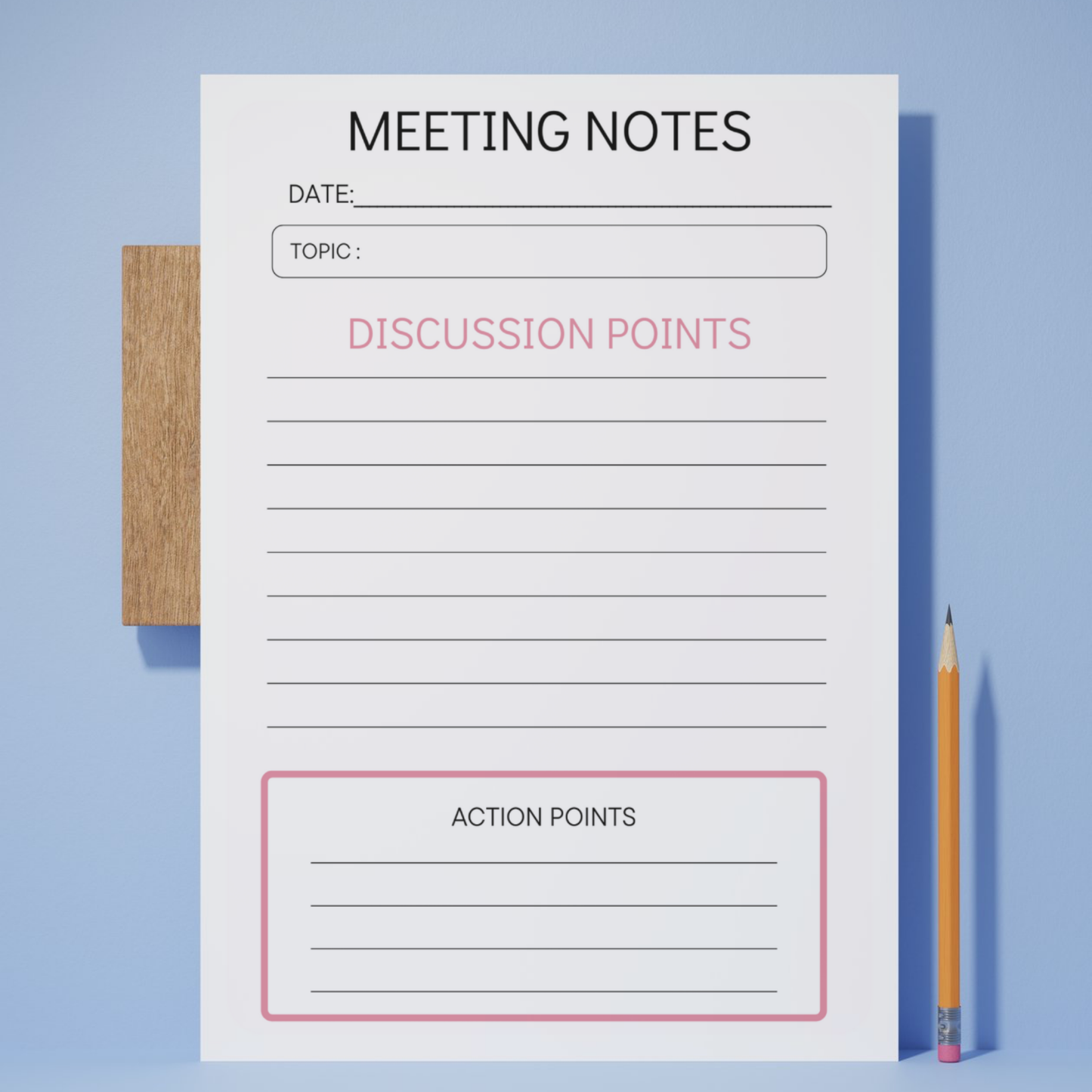 Meeting Notes Lined Printed Note Paper - A4 or A5 sizes, Meeting Agenda Notes, Printed lined inserts, work stationery organiser