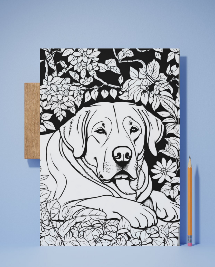 Labrador colouring sheet pack - 5 designs, 20 sheets