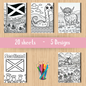 Scotland colouring sheet pack - 5 designs, 20 sheets