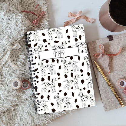 Dalmatian B/W Notebook A5 or A4, , Dog mum gift, Dalmatian print notebook stationery for work, student
