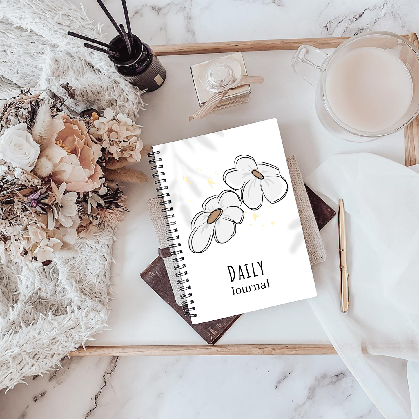 Journal White Boho Daisy A4 - Card Cover.