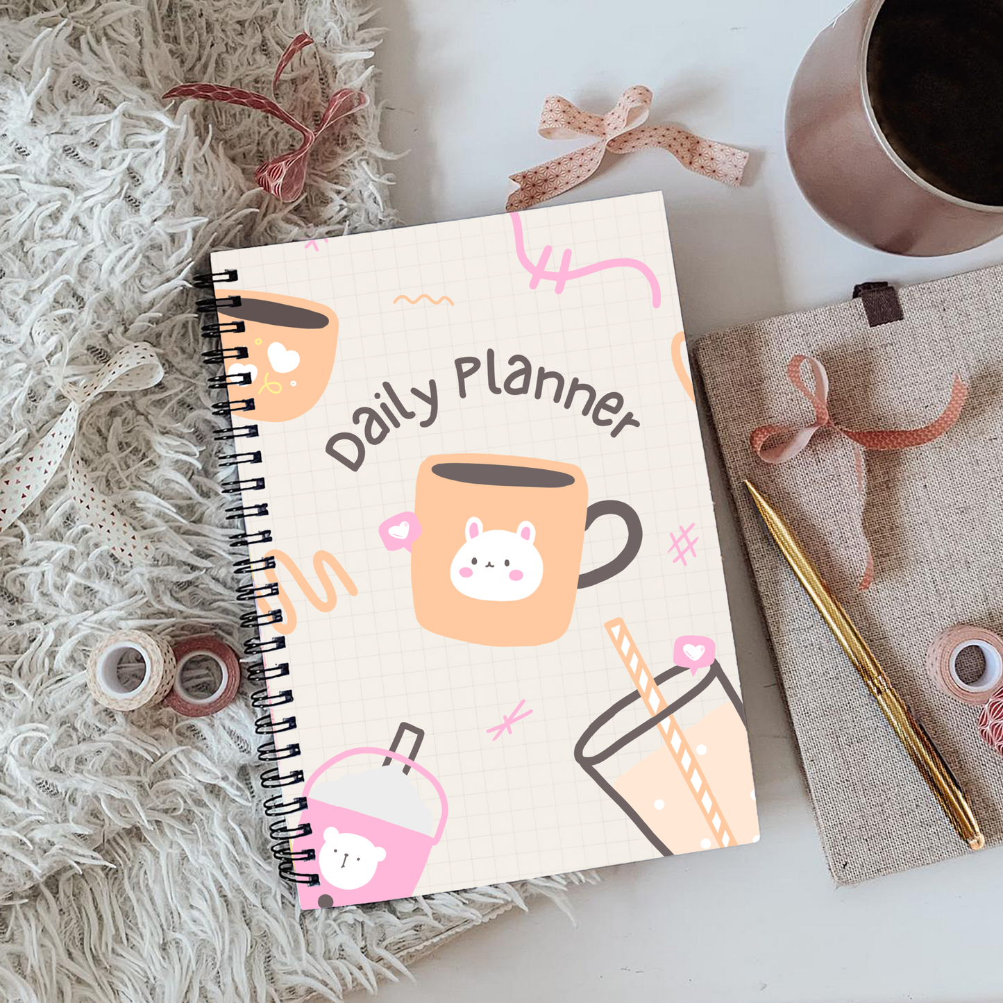 Cute Bear Beige Daily Planner A4 - Card Cover