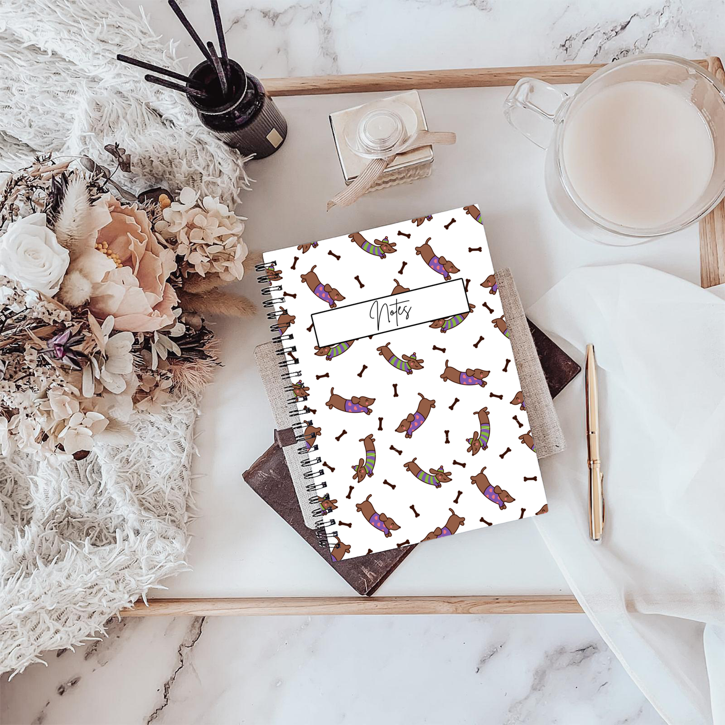 Dachshund Pattern Notebook A5 or A4  dog mum gift, Cute notebooks for students and work