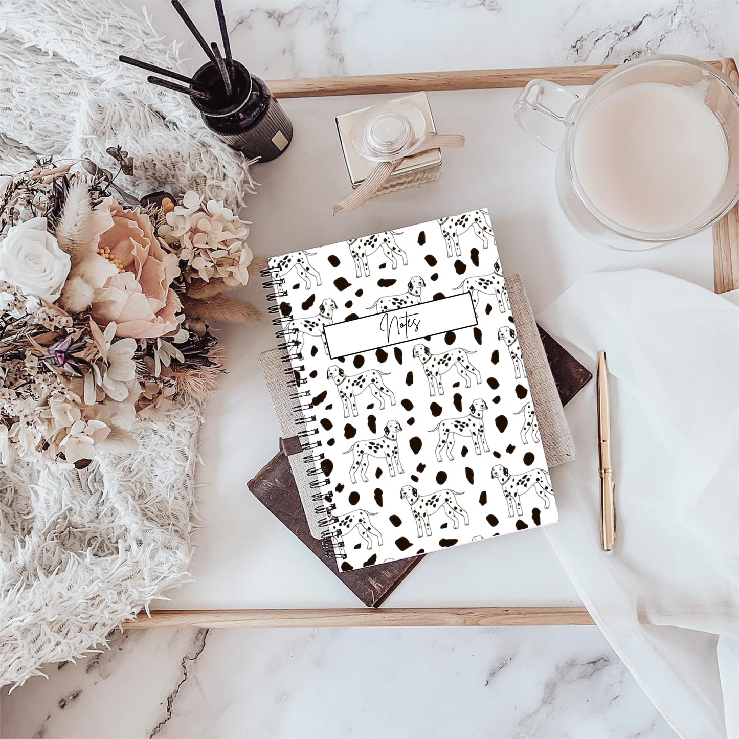 Dalmatian B/W Notebook A5 or A4, , Dog mum gift, Dalmatian print notebook stationery for work, student