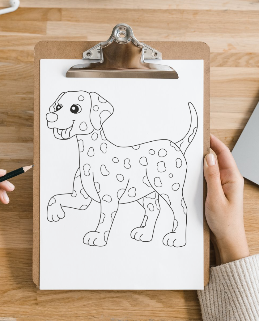 Dalmatian colouring sheet pack - 5 designs, 20 sheets