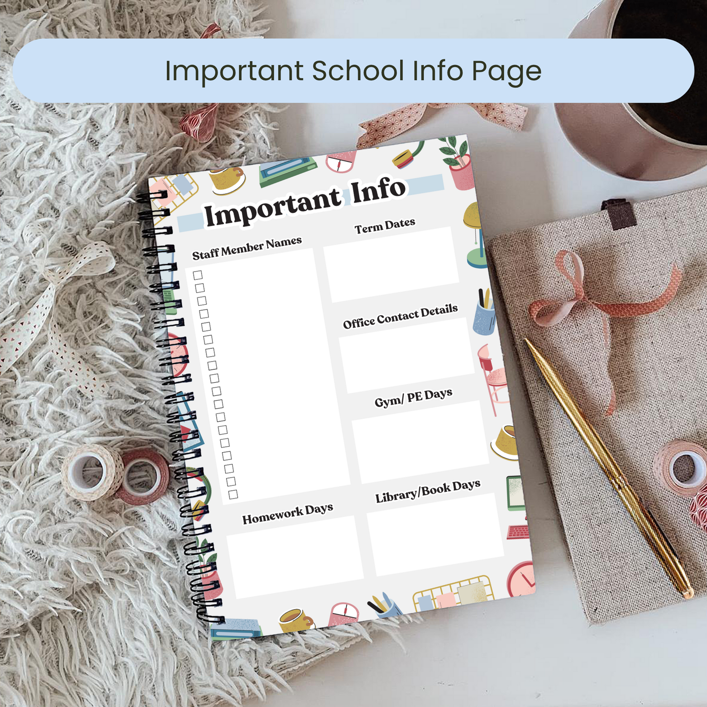 Parent Planner Notebook,, Organise all your school details in one place, School Organiser, back to school essentials