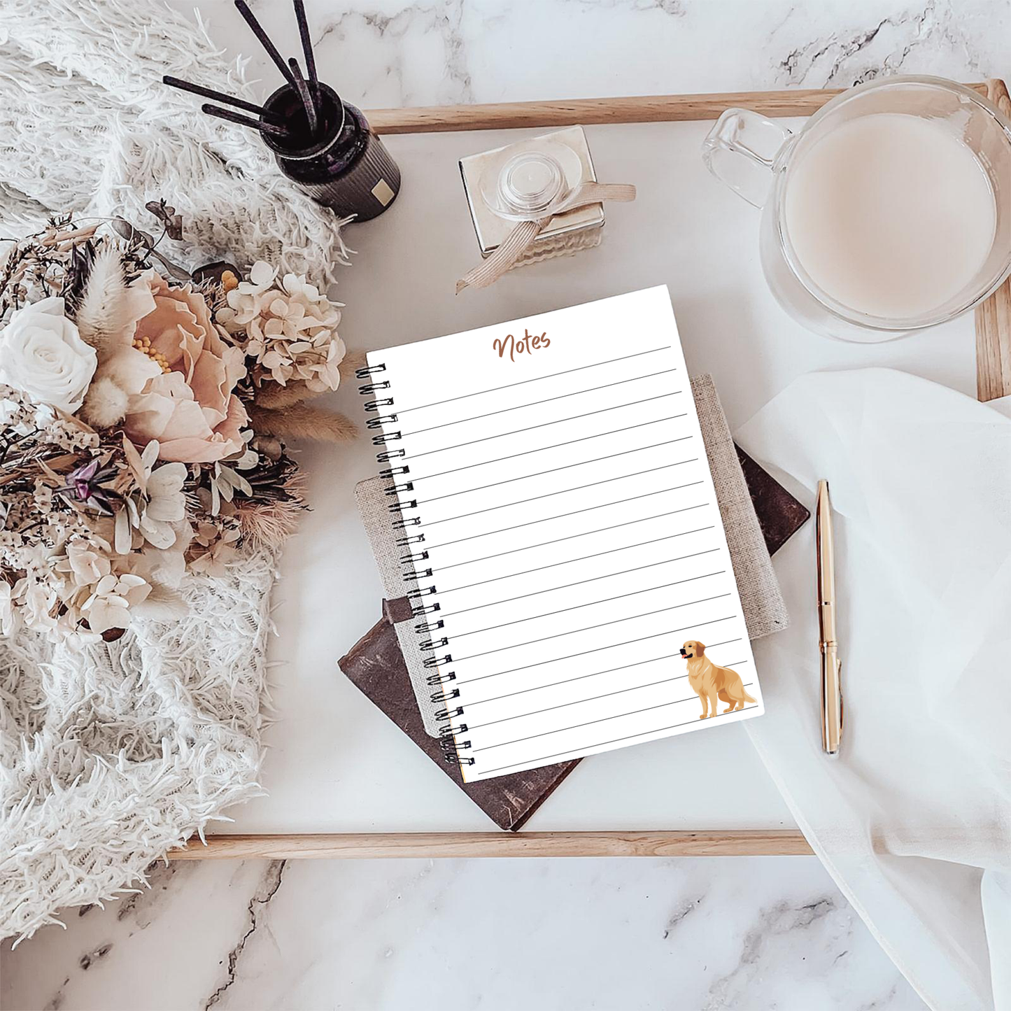 Golden Retriever Notebook A5 or A4, Dog mum gift, Golden lab notebook stationery for work, student notebook