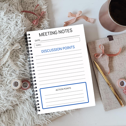 Meeting Notes Book Baby Blue Animal Print A5 or A4, Meeting Agenda Notes, Printed lined inserts, work stationery organiser