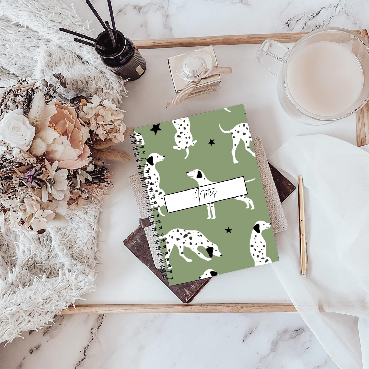Dalmatian Sage Green Notebook A5 or A4, Dog mum gift, Dalmatian print notebook stationery for work, student