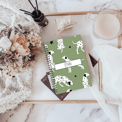 Dalmatian Sage Green Notebook A5 or A4, Dog mum gift, Dalmatian print notebook stationery for work, student
