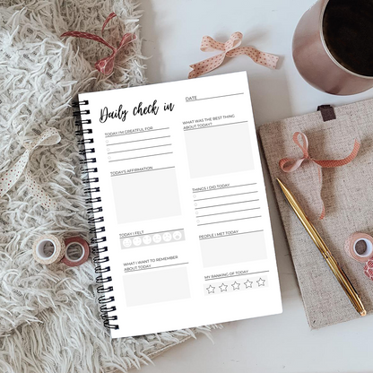 Journal White Boho Daisy A5 or A4 Daily Journal, Manifestation planner, Notebooks