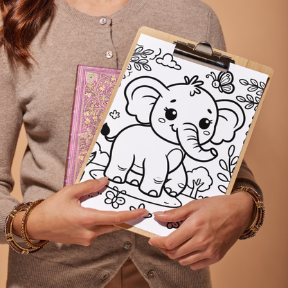 Cute Elephants colouring sheet pack - 5 designs, 20 sheets, Kids and Adult colouring pack, bespoke colouring sheet stationery