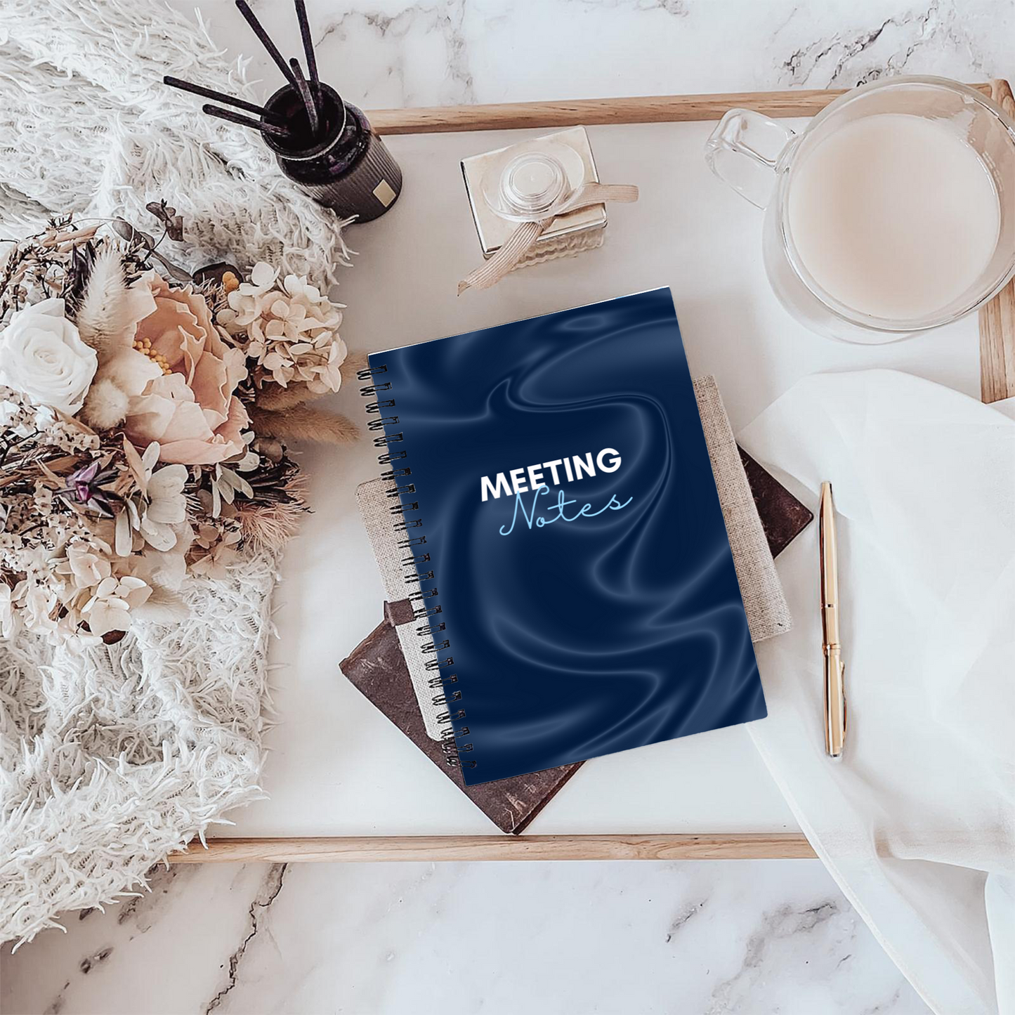 Meeting Notes Book Navy Swirls A5 or A4, Meeting Agenda Notes, Printed lined inserts, work stationery organiser