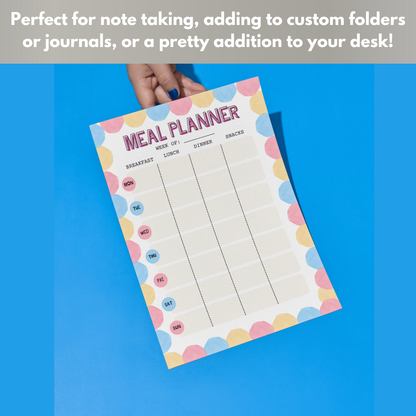 Meal Planning Printed Note Paper - A4 or A5 sizes,  Work Study or Class stationery, Lined paper inserts