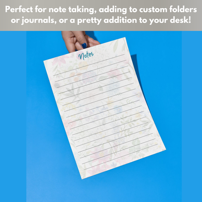 Floral Pattern Note List, Lined Printed Note Paper - A4 or A5 sizes,  Work Study or Class stationery, Lined paper inserts