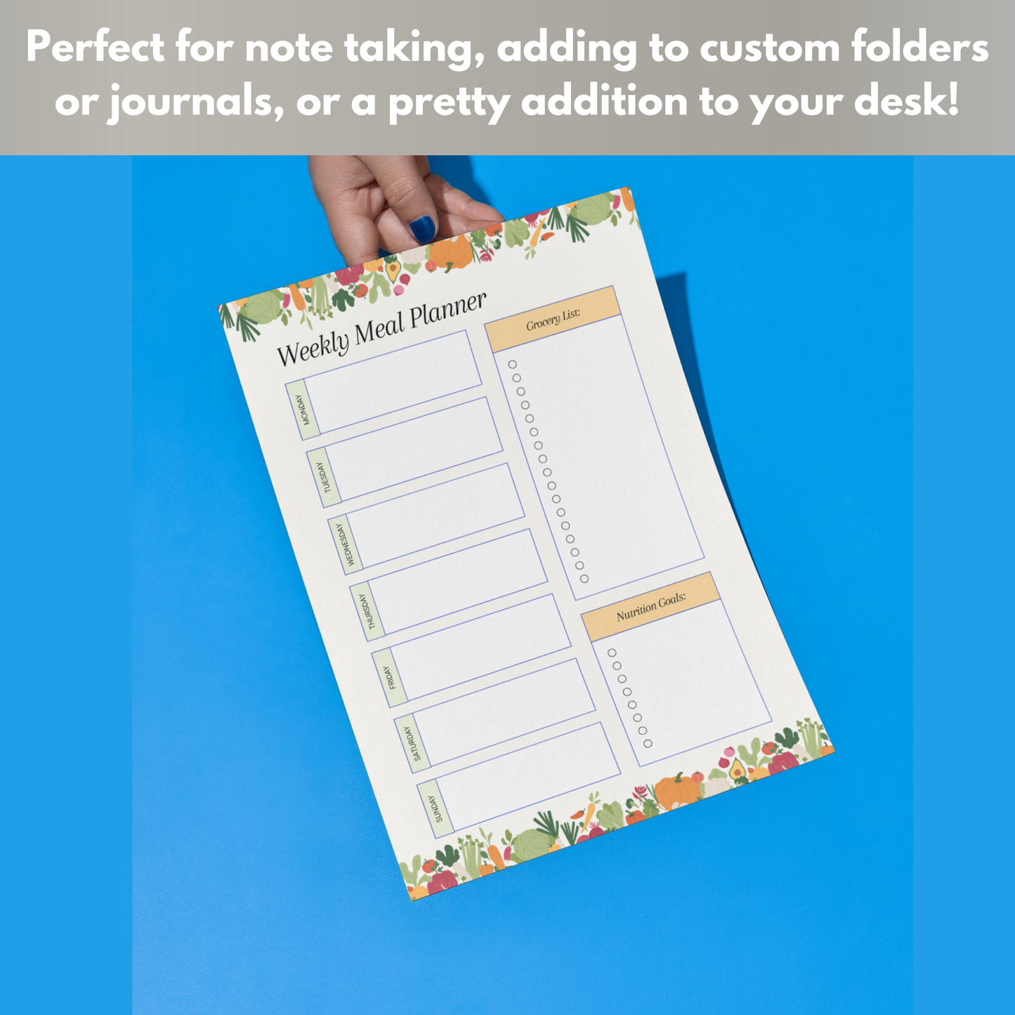 Meal Planning Printed Note Paper - A4 or A5 sizes,  Work Study or Class stationery, Lined paper inserts