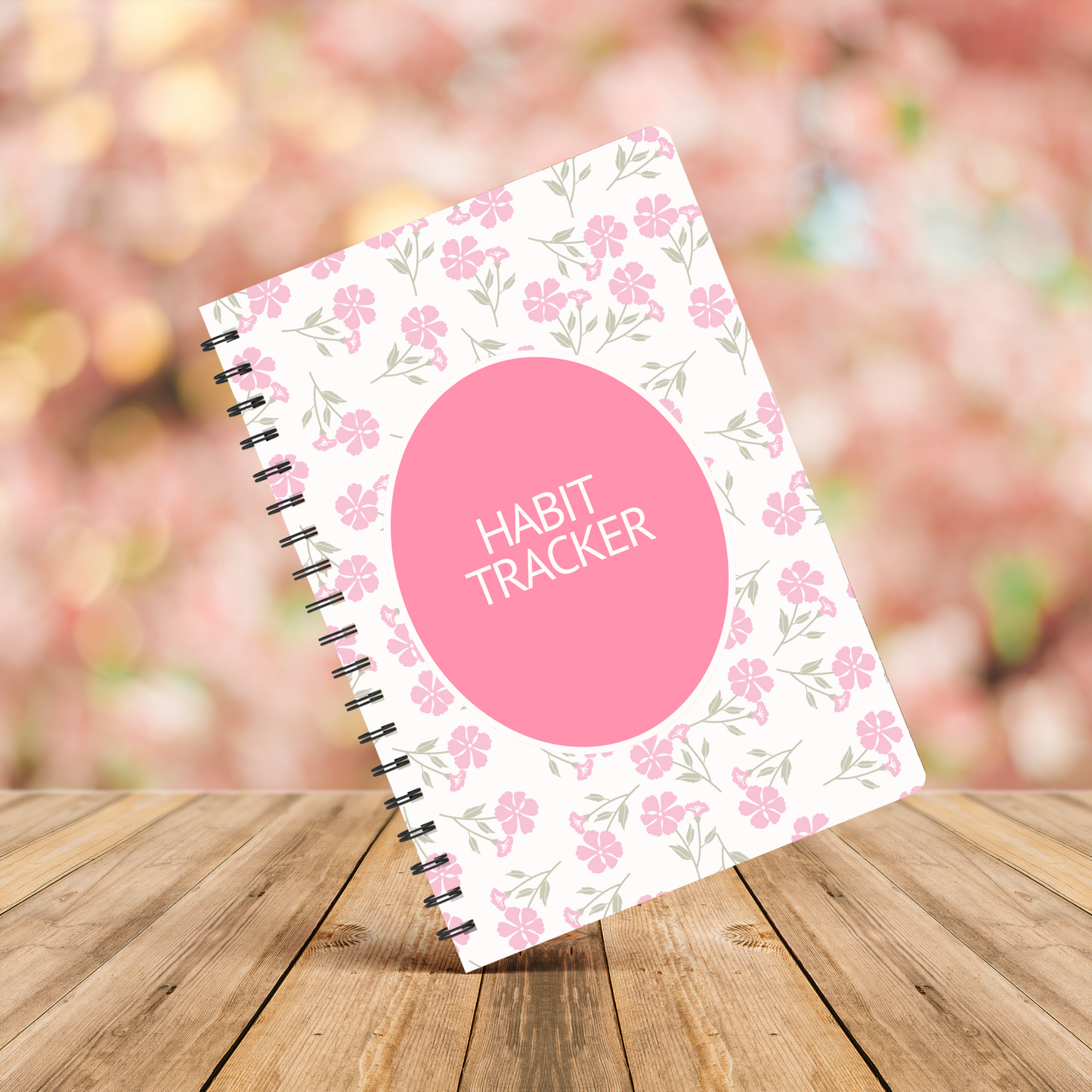Habit Tracker Pink Floral Notebook A4 - Card Cover