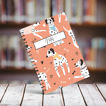 Dalmatian Orange Pattern Notebook A5 or A4, , Dog mum gift, Dalmatian print notebook stationery for work, student