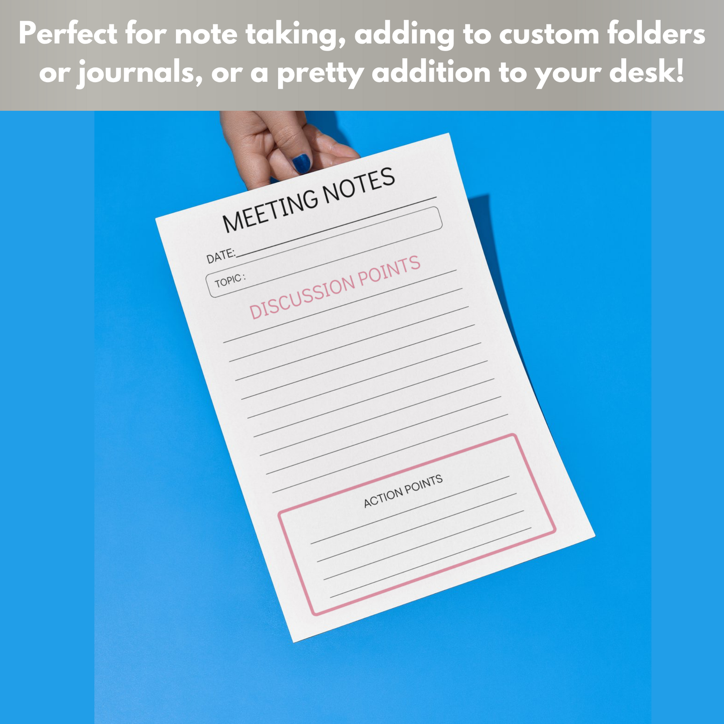 Meeting Notes Lined Printed Note Paper - A4 or A5 sizes, Meeting Agenda Notes, Printed lined inserts, work stationery organiser