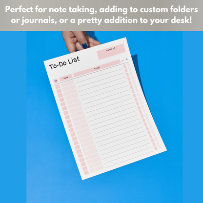 To Do List, Lined Printed Note Paper Pink - A4 or A5 sizes,  Work Study or Class stationery, Lined paper inserts