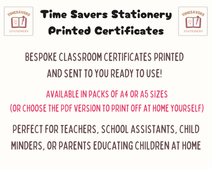 Printed Rockstar Reader Award Pupil Certificate, A4 or A5 certificates, classroom management resources, teacher class resources, home school