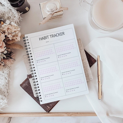 Habit Tracker Pink Notebook A5 or A4 sizes , Habit organiser notebook, Daily journal tracker, Manifest, cute stationery